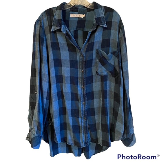 Billy T Tops - Billy T Stitch Fix Womens Marby Chambray Button Down Blue Checkered Shirt XL